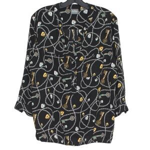 Soho Top 3/4 Sleeve Chain Y2K Statement Dark Academia Boho Retro Black Large